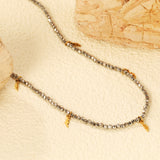 2*6.8mm lightning bolt accessories +2mm white/mineral black beads necklace 40+5cm+6mm round plate Gold color