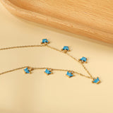 7 Blue Drops Oil Crown Pendant with Diamond Necklace 40+5cm