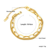 Matching Chain Double Chain Bracelet 18+18+5cm Gold Color