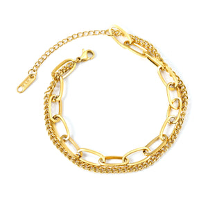 Matching Chain Double Chain Bracelet 18+18+5cm Gold Color