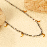 4*6.5mm moon accessories + 2mm white/mineral black beads necklace 40+5cm+6mm round plate Gold color