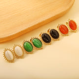 Loose Bead Edge Oval with White / Black / Red / Green Cat's Eye Stones Earrings 14.8*21mm