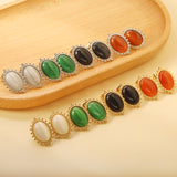 Loose Bead Edge Oval with White / Black / Red / Green Cat's Eye Stones Earrings 14.8*21mm