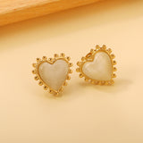 Loose Bead Edge Heart with White / Black / Red / Green Cat's Eye Stones Earrings 17.8*17.5mm