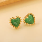 Loose Bead Edge Heart with White / Black / Red / Green Cat's Eye Stones Earrings 17.8*17.5mm