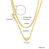 Heart 11*7mm+love engraved 17*5mm pendant with chain double chain necklace 41+45+5cm gold color