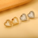 Loose Bead Edge Heart with White / Black / Red / Green Cat's Eye Stones Earrings 17.8*17.5mm