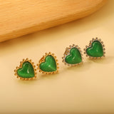 Loose Bead Edge Heart with White / Black / Red / Green Cat's Eye Stones Earrings 17.8*17.5mm