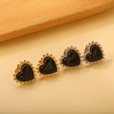 Loose Bead Edge Heart with White / Black / Red / Green Cat's Eye Stones Earrings 17.8*17.5mm