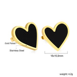 Heart Earrings with Black Shells 18*15.9mm Gold Color