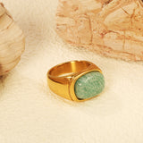 14.6*11mm Chrysocolla Solitaire Steel/Golden