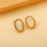 Lace Oval with White / Black / Red / Green Cat's Eye Earrings 15.2*19.2mm