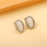 Lace Oval with White / Black / Red / Green Cat's Eye Earrings 15.2*19.2mm