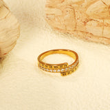 CNC white zirconia + Roman numerals single ring gold color