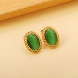 Lace Oval with White / Black / Red / Green Cat's Eye Earrings 15.2*19.2mm