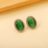 Lace Oval with White / Black / Red / Green Cat's Eye Earrings 15.2*19.2mm