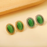 Lace Oval with White / Black / Red / Green Cat's Eye Earrings 15.2*19.2mm