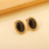 Lace Oval with White / Black / Red / Green Cat's Eye Earrings 15.2*19.2mm