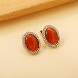 Lace Oval with White / Black / Red / Green Cat's Eye Earrings 15.2*19.2mm