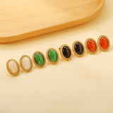 Lace Oval with White / Black / Red / Green Cat's Eye Earrings 15.2*19.2mm