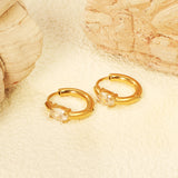 4.5*6.7mm Oval Four Claw White Zirconia Ear Clips 2.5*I.D. 11mm Steel Gold