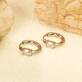 4.5*6.7mm Oval Four Claw White Zirconia Ear Clips 2.5*I.D. 11mm Steel Gold