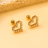 Steel ball screw-in heart shaped hoop earrings with white diamond 11.2*10mm