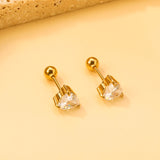 Steel ball screw-in heart shaped earrings with white diamonds 6*6.8mm