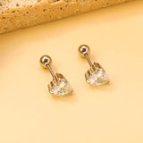 Steel ball screw-in heart shaped earrings with white diamonds 6*6.8mm