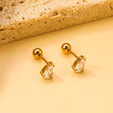 Steel ball screw-in drop earrings with white diamonds 4.8*6.8mm