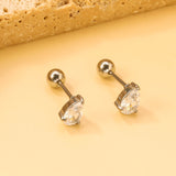 Steel ball screw-in drop earrings with white diamonds 4.8*6.8mm