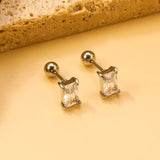 Steel ball screw-in rectangular earrings with white diamonds 5.2*7.2mm