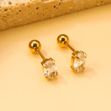 Steel ball screw-in oval earrings with white diamonds 4*6mm