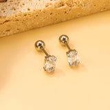 Steel ball screw-in oval earrings with white diamonds 4*6mm