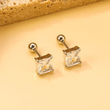 Steel Bead Screwback Square Stud Earrings with White Diamonds 6.9mm