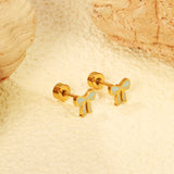 Screw plug 0.8*8mm pin bow with blue drop earrings 6.3*5.6mm gold color