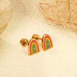 Screw plug 0.8*8mm pin rainbow with mixed color drop earrings 6.6*8mm gold color