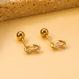 Steel Beads Screwback Horse Eye Earrings with White Diamonds 3.3*7.3mm