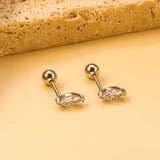 Steel Beads Screwback Horse Eye Earrings with White Diamonds 3.3*7.3mm