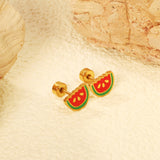 Screw plug 0.8*8mm needle watermelon with mixed color drop earrings 8*6mm gold color