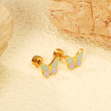 Screw plug 0.8*8mm needle butterfly with mixed color oil drip earrings 8.6*6.4mm gold color