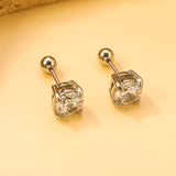 Steel Bead Screwback Round Earrings with White Diamonds 6.9mm