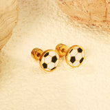 Screw plug 0.8*8mm pin soccer ball with mixed color oil drip earrings 7.3mm gold color