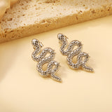 Snake with 3 White Diamonds Earrings 14.6*31.4mm