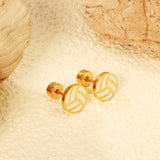 Screw plug 0.8*8mm pin volleyball with white drip earrings 7.4mm gold color