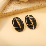 Oval White / Black Drip Earrings with Trim 19.2*27.9mm