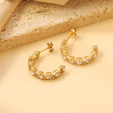 C shape with 8 round white diamonds ear clips 4.7*24mm