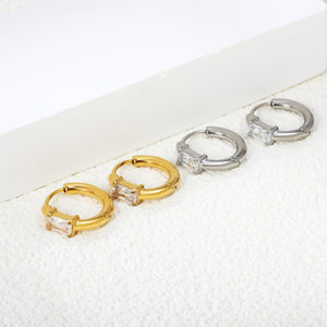 4.4*6.3mm rectangle four claw white zirconium earring clasp 2.5*inner diameter 11mm steel color gold color