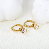 2*10mm circle + 6.7*12mm snowman with white drop earrings gold color