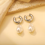 5*20.4mm Round with Shaped White Pearl Stud Earrings 14.9*21.8mm